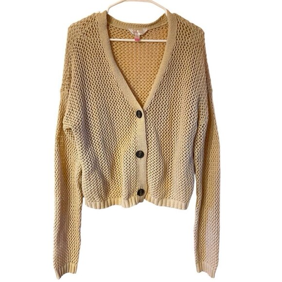 No Boundaries Sweaters - No Boundaries,Beige Crocheted Brown Button Down Sweater Cardigan 3XG (XXXL) (21)